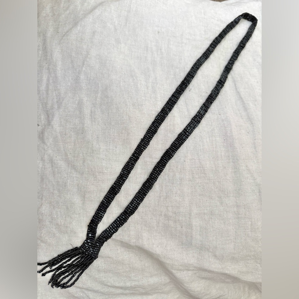 Antique Victorian or Flapper Black Glass Seed Bead Fringe Necklace